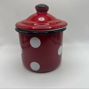 Emaila Olkusz 1907 Enameled Red & White Polka Dot Small Tea/Coffee/Sugar Tin